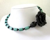 Day of the Dead Necklace Sugar Skull Choker Memory Wire Necklace Black Turquoise Blue