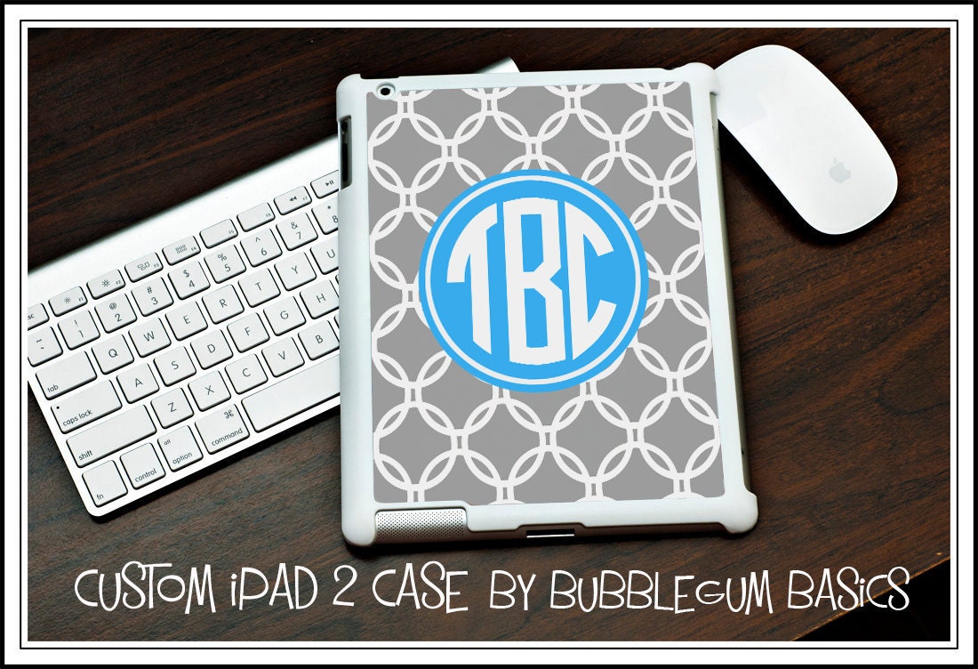 Custom IPAD 2 3 NEW Snap On Case Gray Links Chain Light Bue Initials - Personalized Monogram Any Color Name
