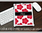 Custom IPAD 2 3 NEW Snap On Case Red Flower Pattern Black Name Band - Personalized Monogram Any Color Initials
