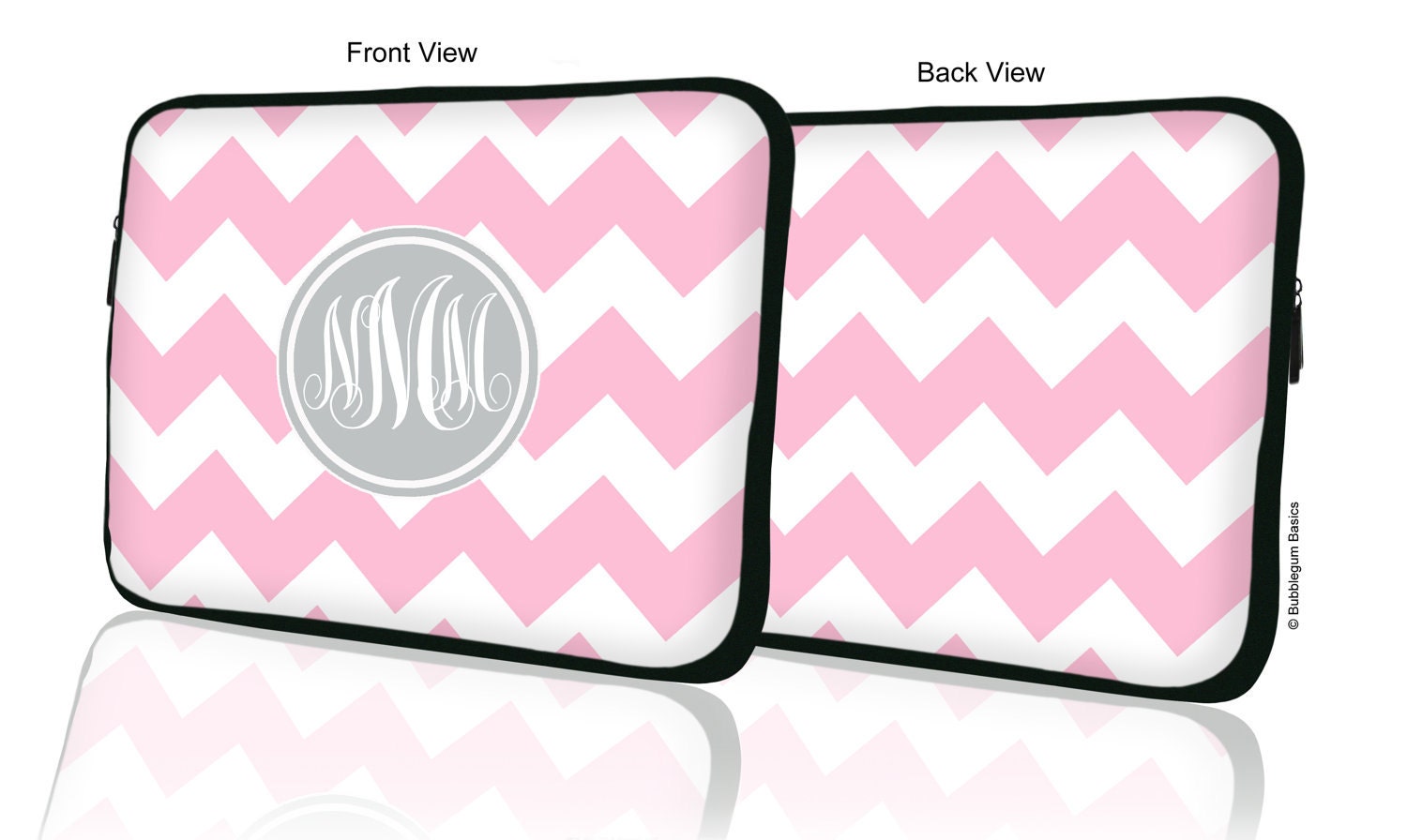 Custom LAPTOP MACBOOK Sleeve Light Pink Chevron Gray Monogram 11" 12" 13" 14" 15" - Personalized Monogram - Design Printed on Front AND Back