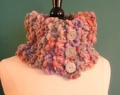 Hand Knit Cowl / Pink and Jade Hand Spun / Art Yarn Cowl