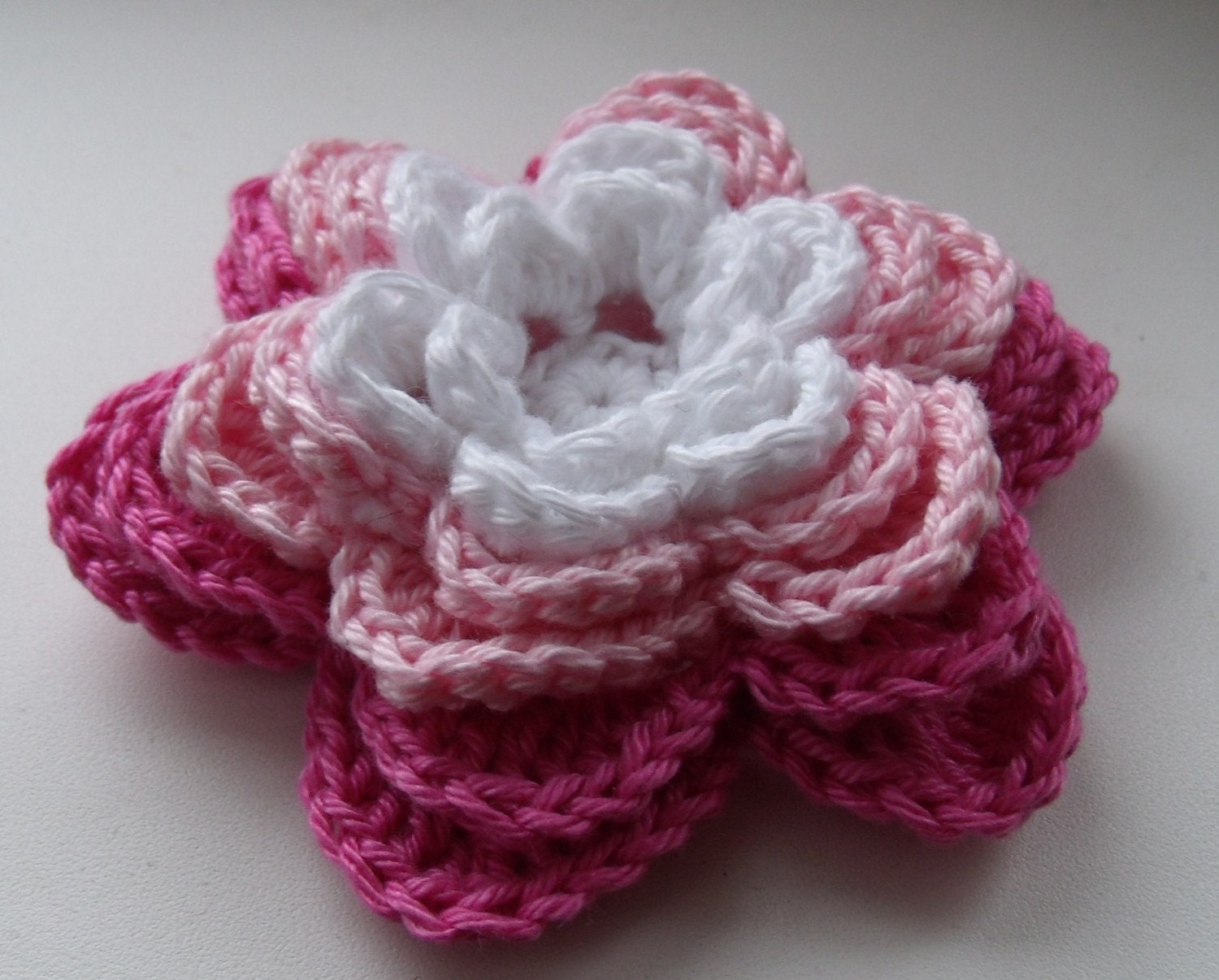 Big crochet flower applique in pink shades 4 inches