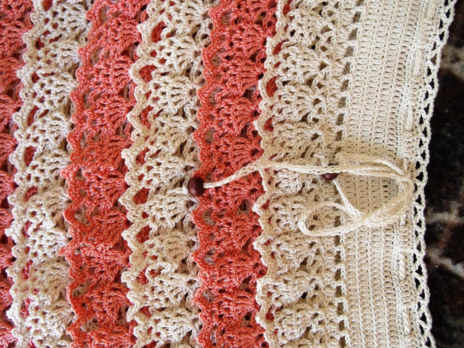 Hand crochet cream and peach lace ruffle mini skirt