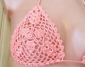 Hand crochet  peach  lace thong string bikini swimwear