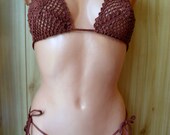 Hand crochet dark brown bikini lingerie thong  top string panties swimwear