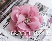 110mm  chiffon fabric flower corsage brooch pins PInk with light core elegant item By Etsy