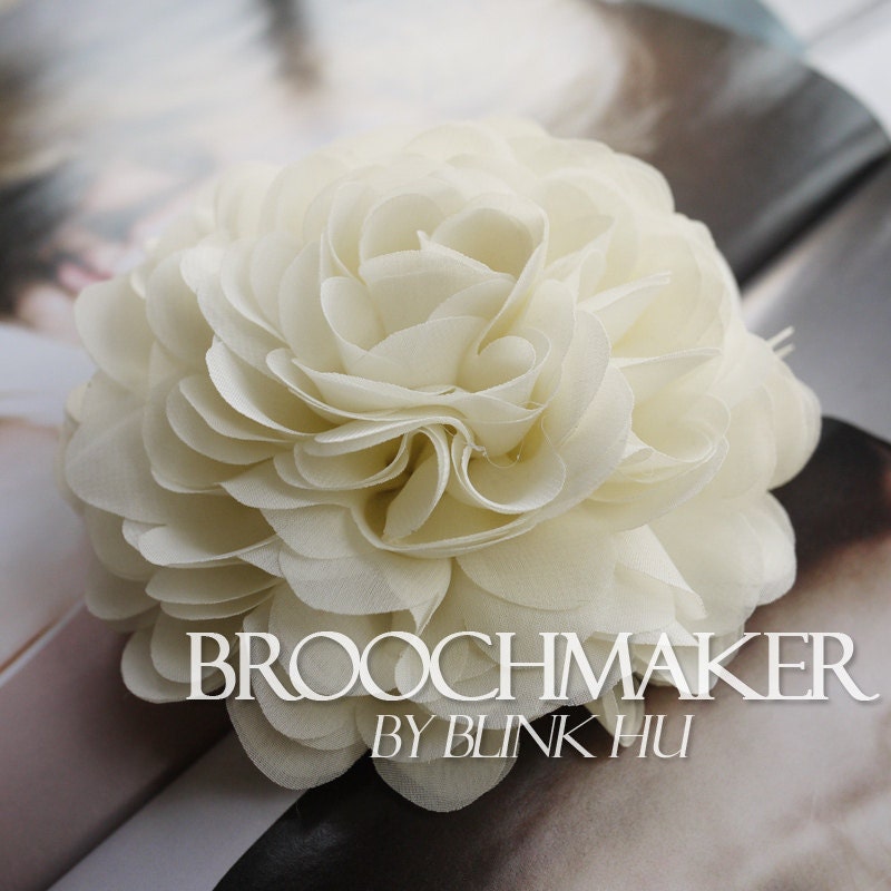 130mm Double layers large chiffon flower Bride Sacred Wedding Bridesmaid Bouquet corsage brooch pin off White shell Ivory