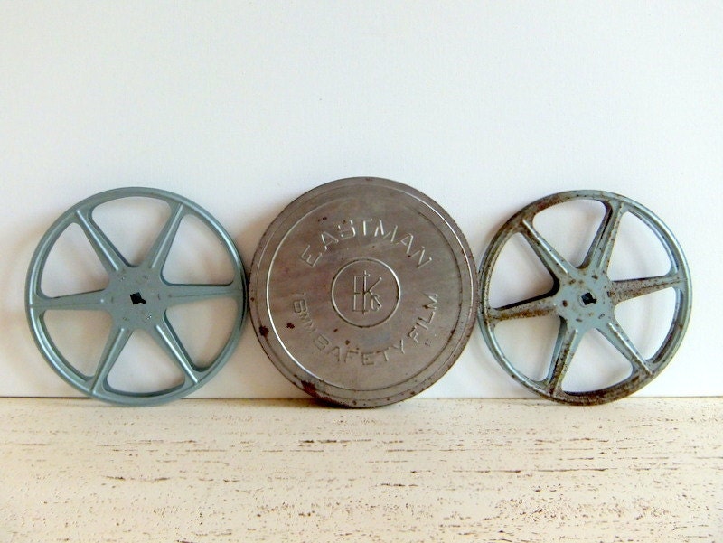 Eastman Kodak Metal Movie Film Reels and Canister, 16mm, Industrial Home Decor