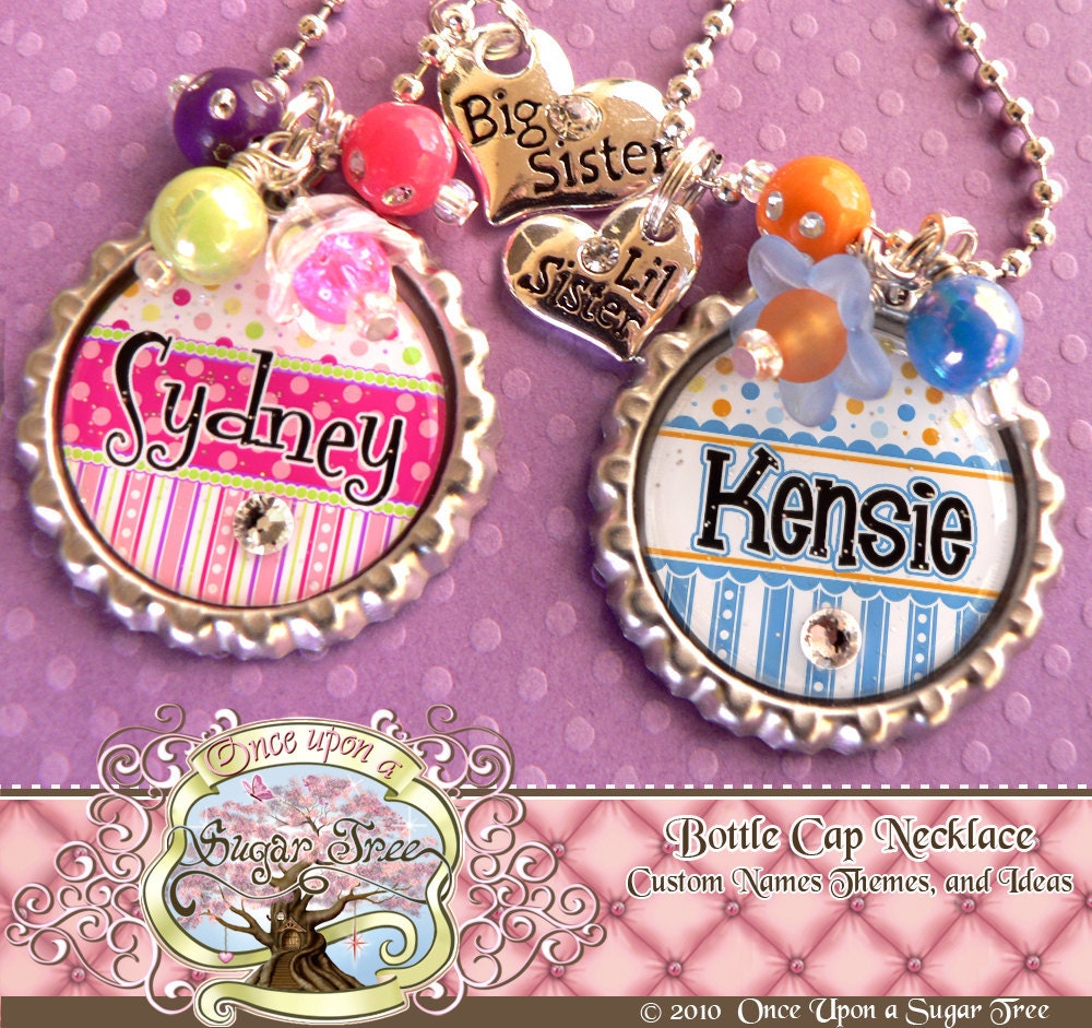 Sister Necklace  on Big Sister And Little Sister Necklace Set  Personalized Name Bottle