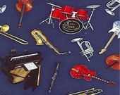 One Yard Cotton Novelty Fabric, Jazz Instruments, Timeless Treasures