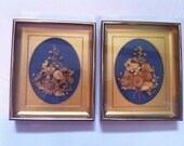 Set of two pressed flower collage art pieces in vintage frames- sale