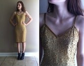 beautiful golden knee length dress with golden beaded design SALE
