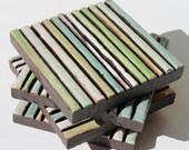 striped tile coaster - wall decor - home decor - terracotta - ceramic- green - blue - table decor - 'espigas '