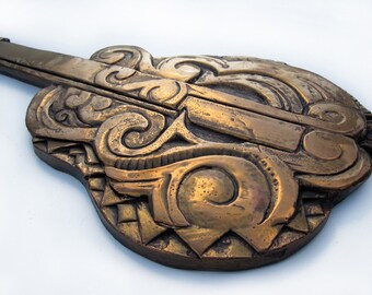 guitar wall decor - wall art - instrument gift - teenager gift - wedding gift - home decor - guitar sculpture - copper glaze - wall hanging