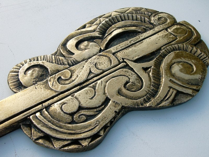 ceramic gold guitar - wall hanging - home decor - 10Kt gold painted - musical instrument - sculpture - wall art