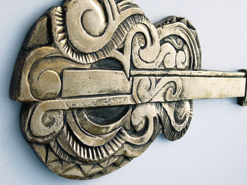 ceramic gold guitar - wall hanging - home decor - 10Kt gold painted - musical instrument - sculpture - wall art