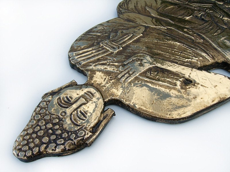 buddha wall decor - wall hanging - wall art - home decor  - 10kt gold glaze -spiritual art - Indian art - ceramic - sitting buddha