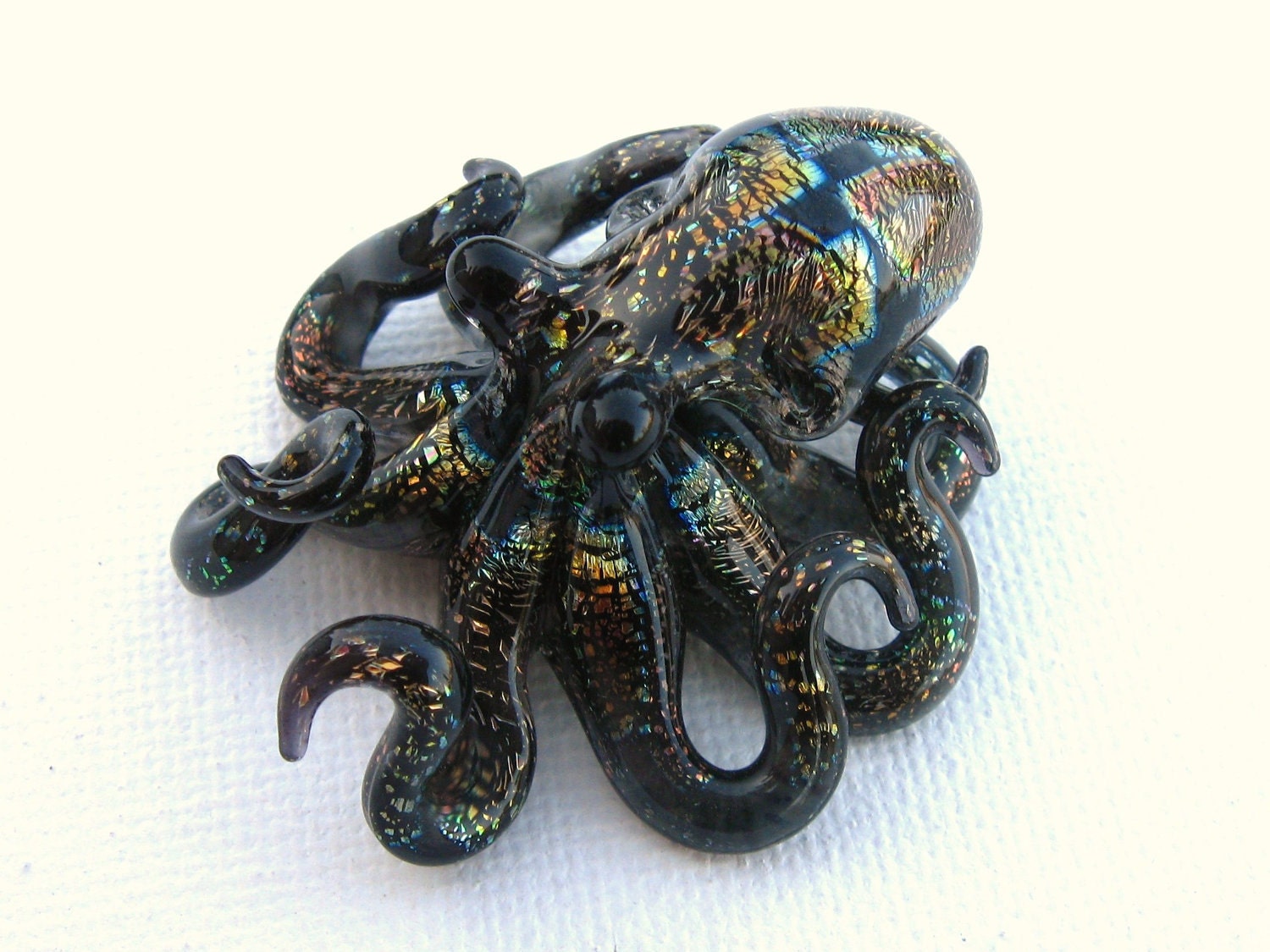 Dichroic Rainbow Checkered Octopus pendant