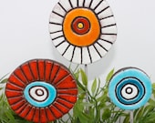 set of 3 funky garden art - abstract garden stakes - ceramic garden decor - choose your color - love bubbles SMALL