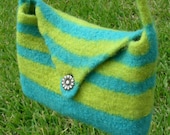 Charleston purse hand knit felted bag blue and lemon green