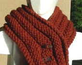 Button Scarf neckwarmer cowl ribbed in rust orange cinnamon chunky hand knit