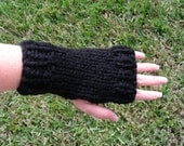 Fingerless Gloves wrist warmers fingerless mittens black hand knit ribbing and stockinet stitch