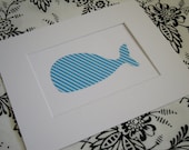 Whale Wall Art for a child's room UNFRAMED Blue Stripe Whale SALE