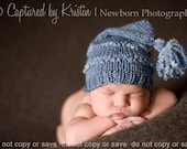 Baby Boy Photo Prop Newborn Hat Pixie Style Medium Blue with Novelty Yarn Stripes and Tassel