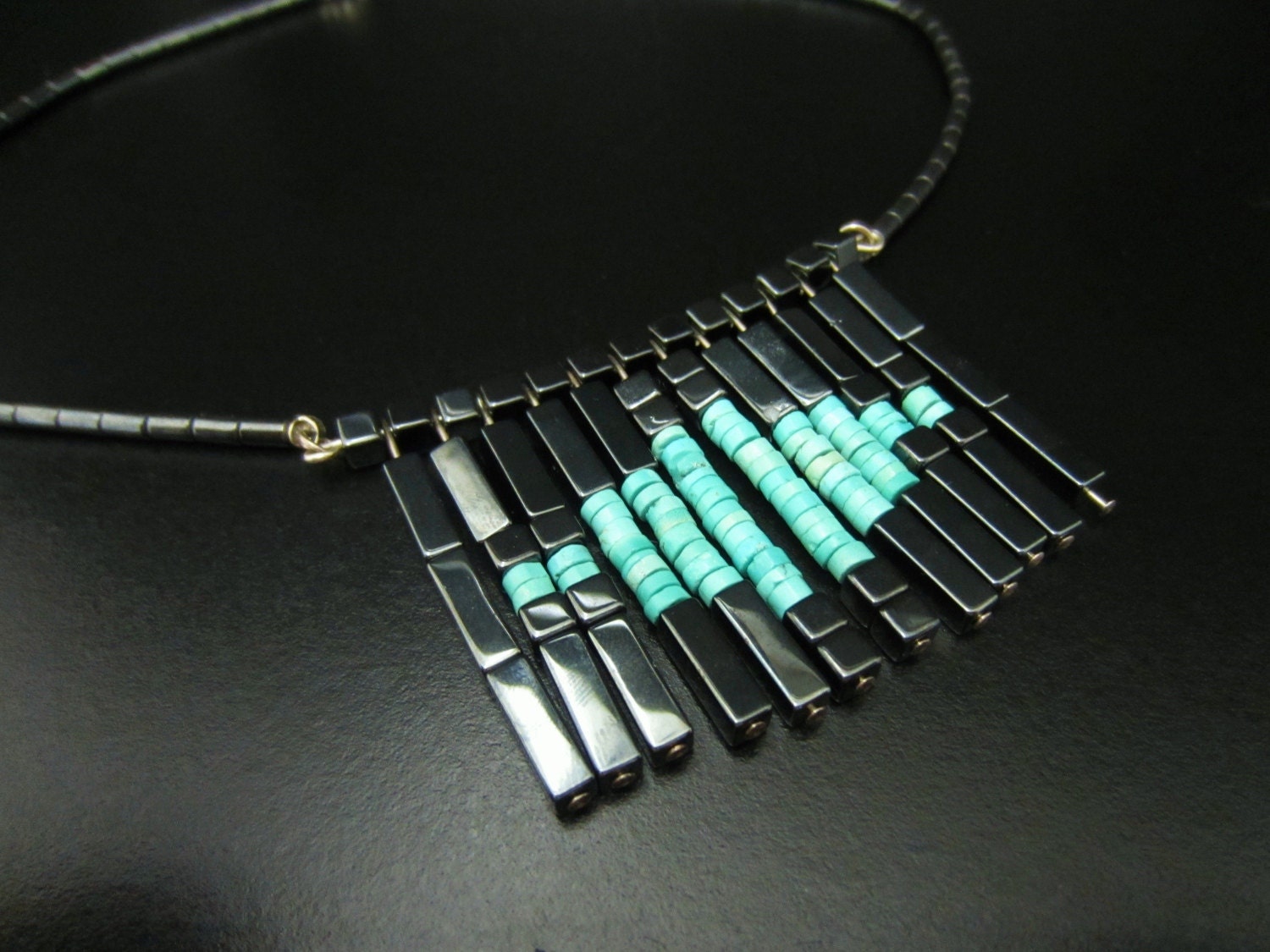 Geometric Necklace (Turquoise & Hematite)