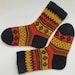 Orange yellow dark blue warm autumn fall winter Scandinavian pattern knit wool short socks CUSTOM MADE