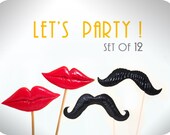 12 Mustaches and lips - Choose yourself the 6 Mustaches and 6 Lips  on a stick