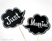 Photobooth Props - Small Wedding Signs with TEXT - JUST MARRIED Sings on sticks - Set of 2 photobooth signs