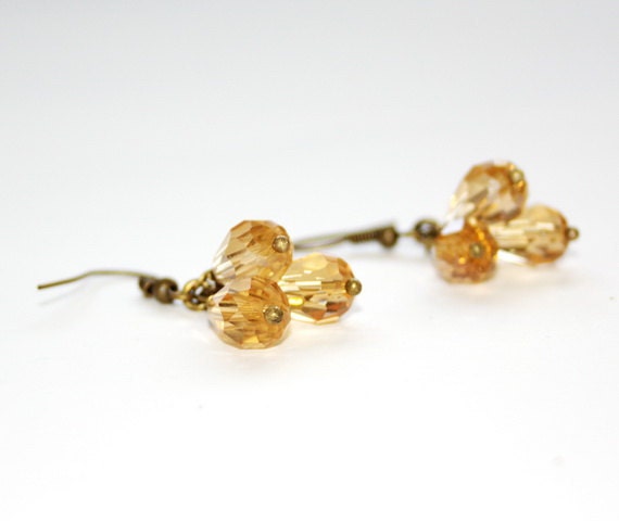 Champagne gold topaz November birthstone Teardrop Bridesmaid gift wedding earrings Swarovski crystal cluster earrings - NESWeddingGarden