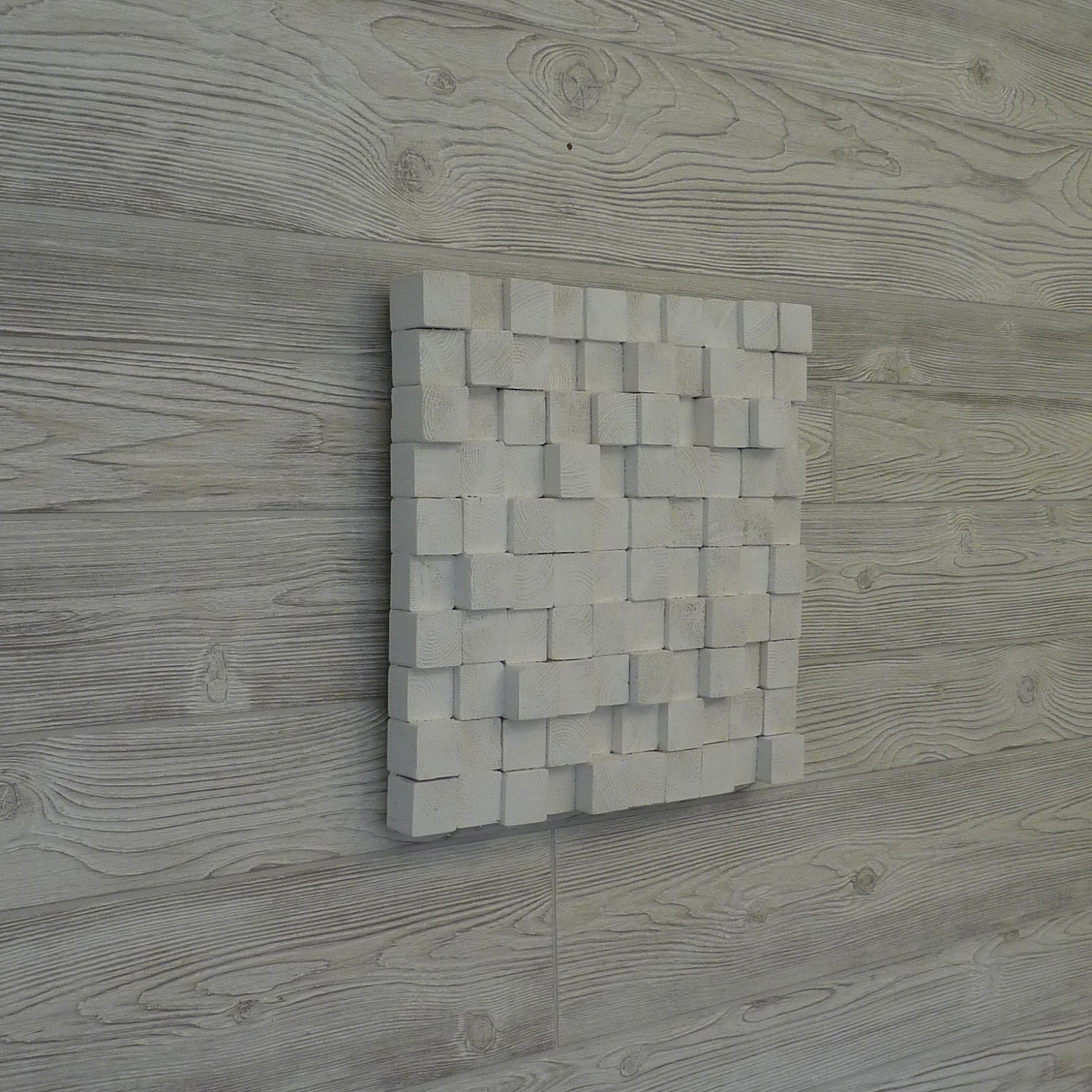 Wall Sculpture - Crisp White Wood Cubes