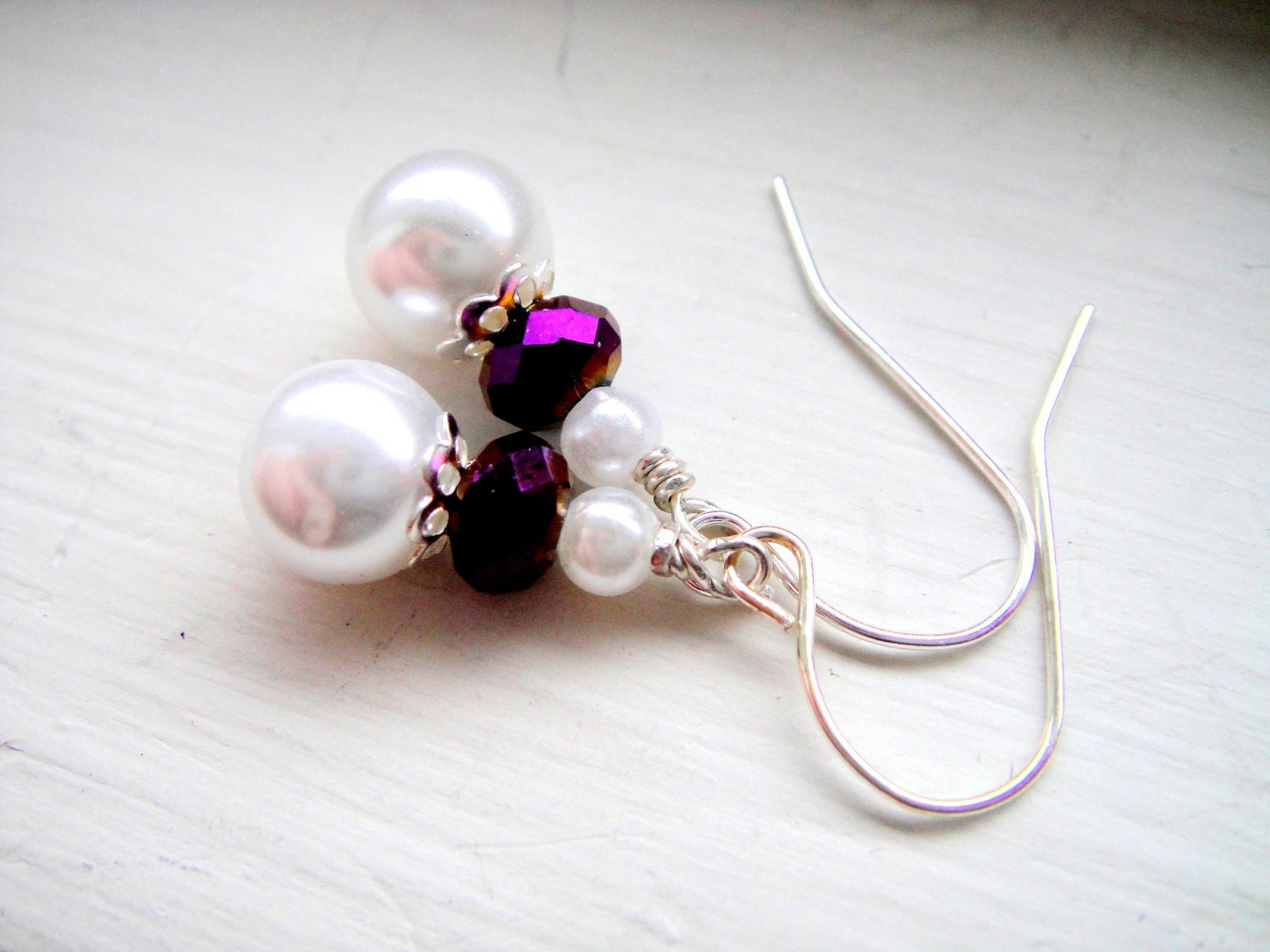 Purple and Pearl Earrings - Purple Crystals and Pearl Earrings - Purple Earrings, - mktENGINEER Purple and Pearl Earrings - Purple Crystals and Pearl Earrings - Purple Earrings, - mktENGINEER