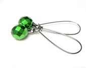 Green Earrings, Emerald Green Faceted Czech Glass And Gunmetal Earrings - St. Patrick's Day