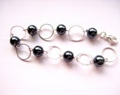 Black Pearl Bracelet with Silver Hoop Spacers - The Legend of Sleepy Hollow - Pearl Bracelet, Black Pearl