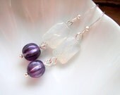 Purple Earrings - Lavender Melon Czech Glass and Rectangular Frosted Crystal Earrings - Lavender Earrings