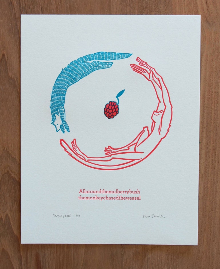 Mulberry Bush, 8.5" by 11" Letterpress Print