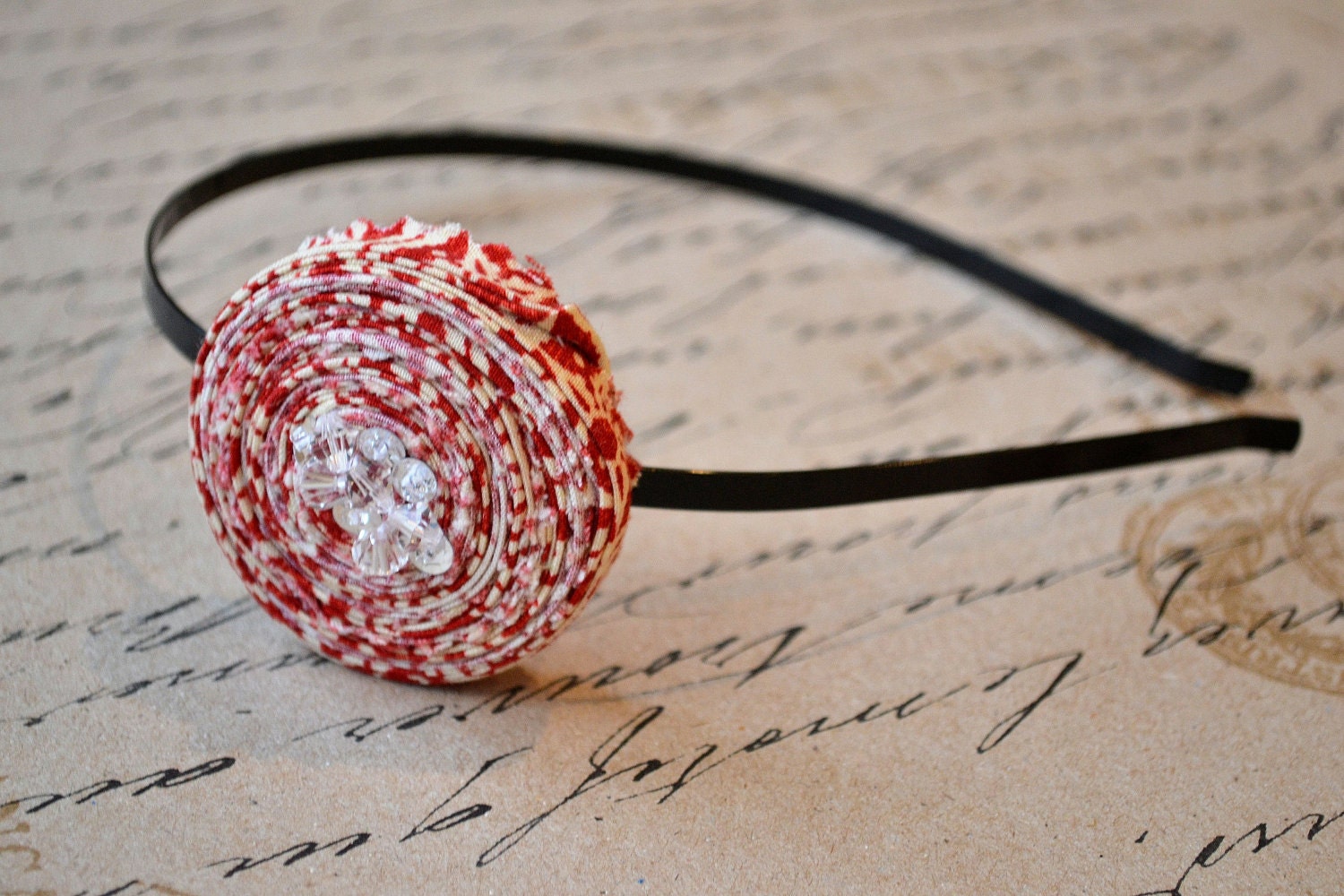 Cranberry - Christmas Fabric Rosette Headband