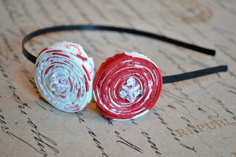 Valentine's Day Embellished Fabric Rosette Headbands