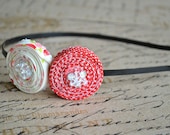 Cherry Red Polka Dot Embellished Fabric Rosette Headband - Given to Bethenny Frankel