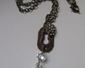 Vintage Key Plate and Crystal Drop Necklace. As featured in Country Living Magazine.