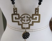 Vintage Chinese Hardware Necklace with Black Bead Accents. As featured in Country Living Magazine.