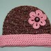 Toddler Alpaca Hat, size 2T-4T brown with pink flower motif