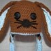 Brown Bunny Rabbit Hat for Baby Boy in Alpaca with Blue Trim size Newborn to 3 Months