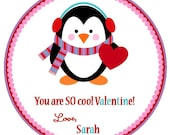 So Cool- Penguin Valentine's Favor Tags or Stickers - Boy or Girl Colors Available Il_170x135