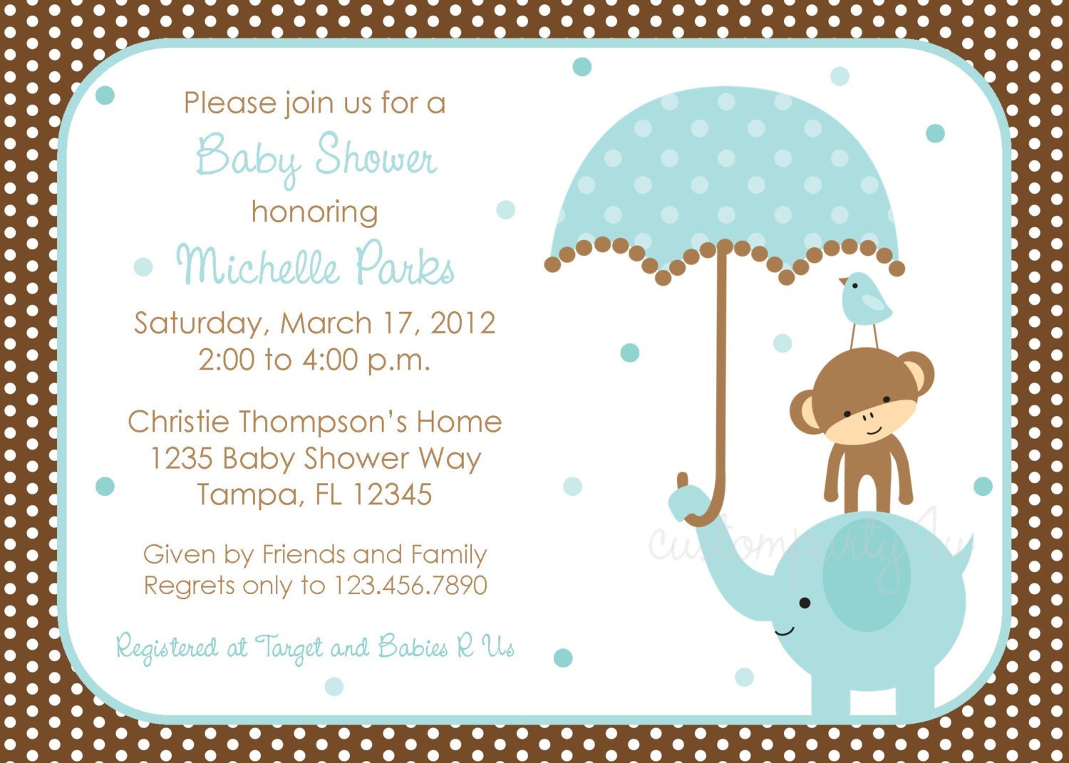 Polka Dot Elephant Baby Shower Invitation - Boy Design Il_170x135