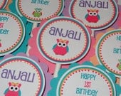 Hip Birthday Owl with Bow- Cupcake Toppers Il_170x135