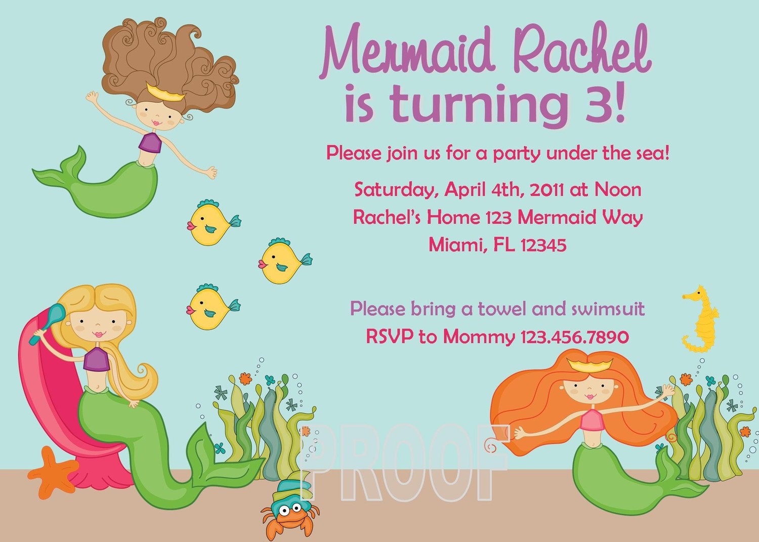 Mermaid Under the Sea Birthday Party Invitation Il_570xn